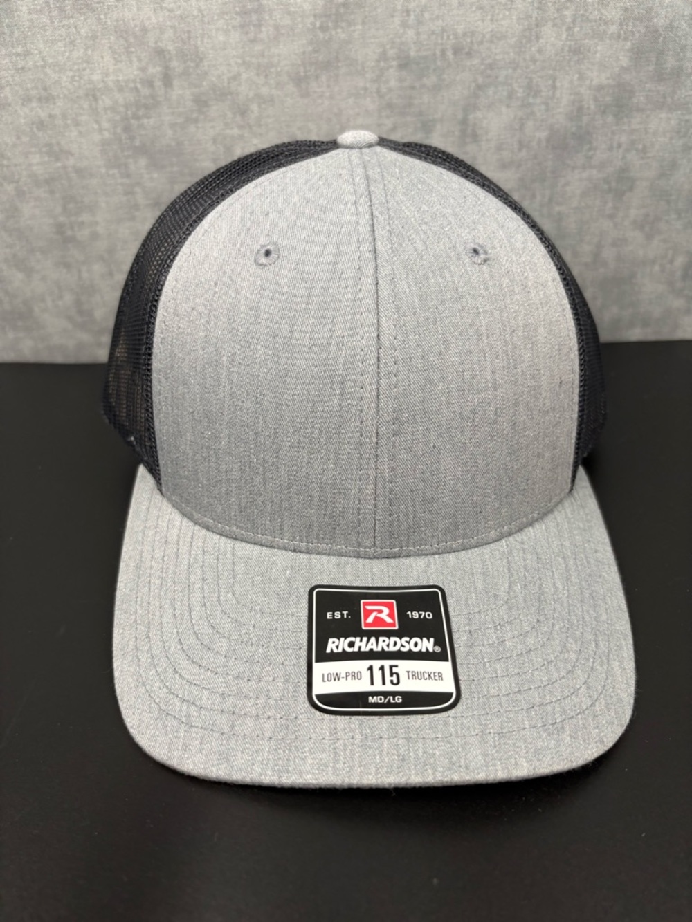 Richardson 115 Trucker Hat Gray Black Mesh Snapback M/L NWT Low Pro
